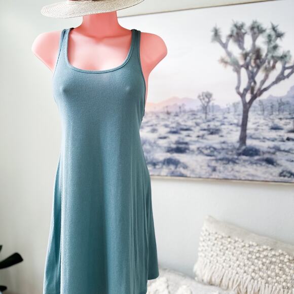 Breezy Daydreams + Turquoise Seas flowy ribbed casual racerback dress - Picture 1 of 3